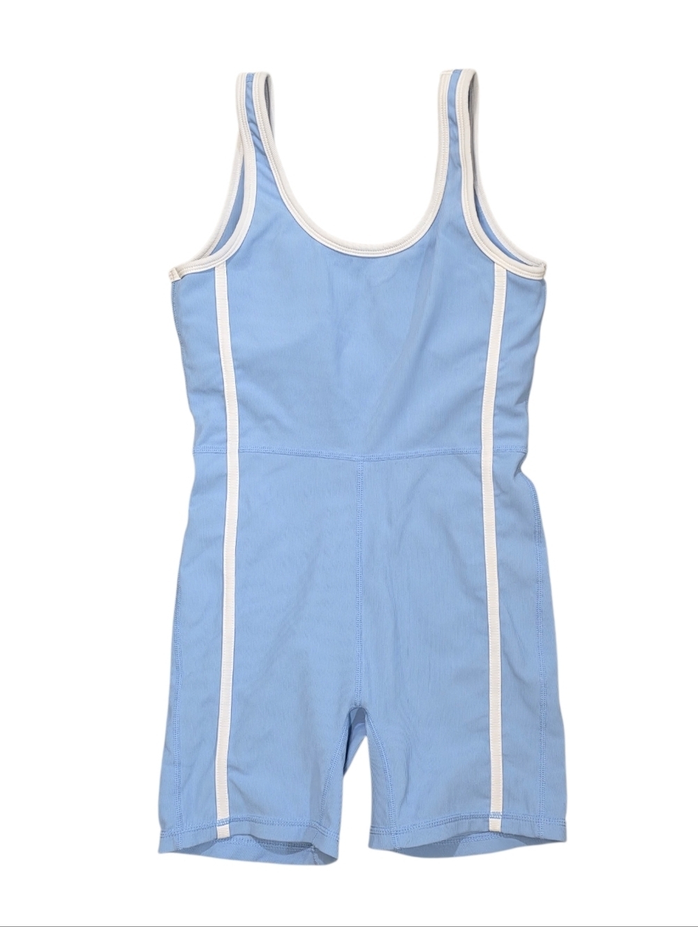Wilo The Label Piped Short Ribbed Romper in blue/white Gym Yoga Size XS